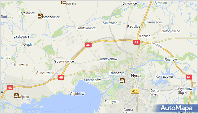 mapa Jędrzychów gmina Nysa, Jędrzychów gmina Nysa na mapie Targeo