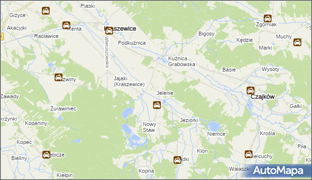 mapa Jelenie gmina Kraszewice, Jelenie gmina Kraszewice na mapie Targeo