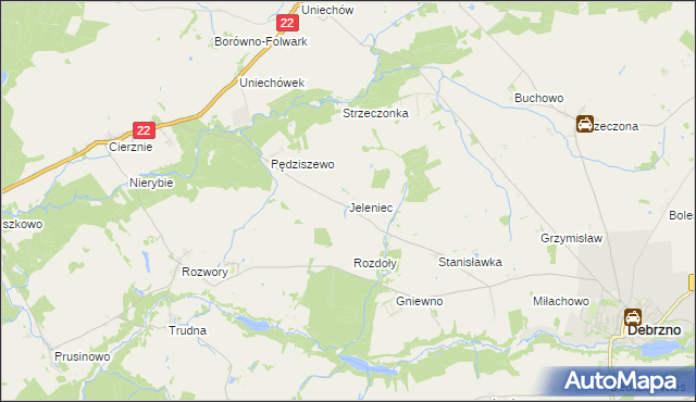 mapa Jeleniec gmina Debrzno, Jeleniec gmina Debrzno na mapie Targeo