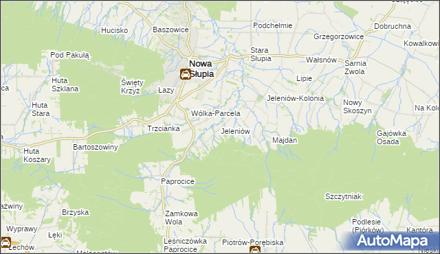 mapa Jeleniów gmina Nowa Słupia, Jeleniów gmina Nowa Słupia na mapie Targeo