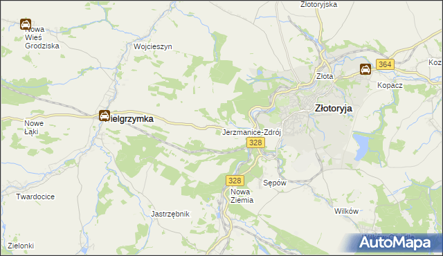 mapa Jerzmanice-Zdrój, Jerzmanice-Zdrój na mapie Targeo