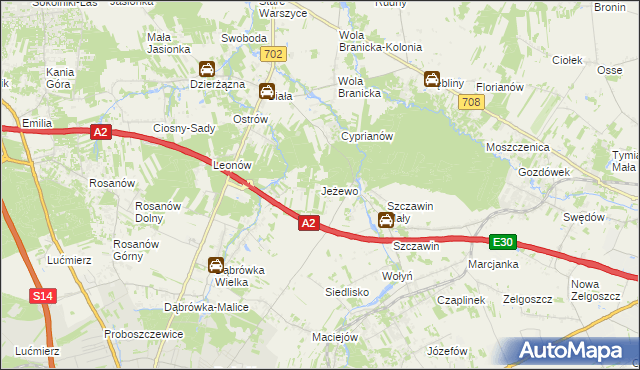 mapa Jeżewo gmina Zgierz, Jeżewo gmina Zgierz na mapie Targeo