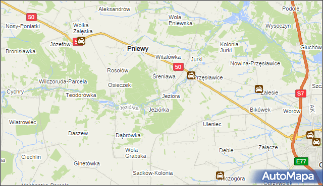 mapa Jeziora gmina Pniewy, Jeziora gmina Pniewy na mapie Targeo