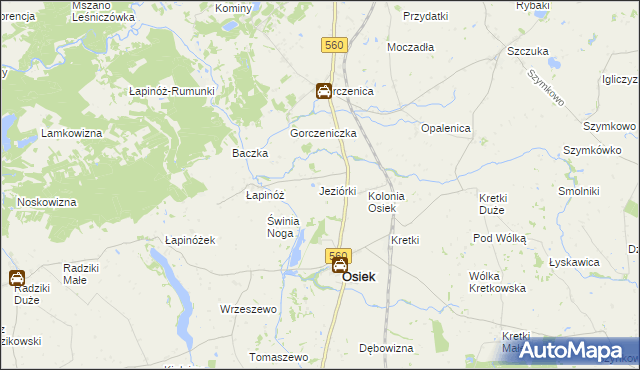 mapa Jeziorki gmina Osiek, Jeziorki gmina Osiek na mapie Targeo