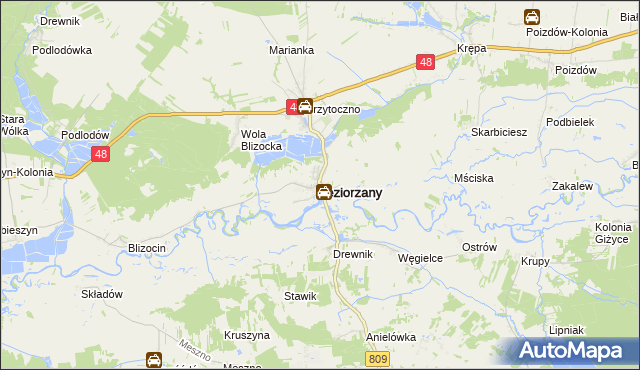 mapa Jeziorzany powiat lubartowski, Jeziorzany powiat lubartowski na mapie Targeo