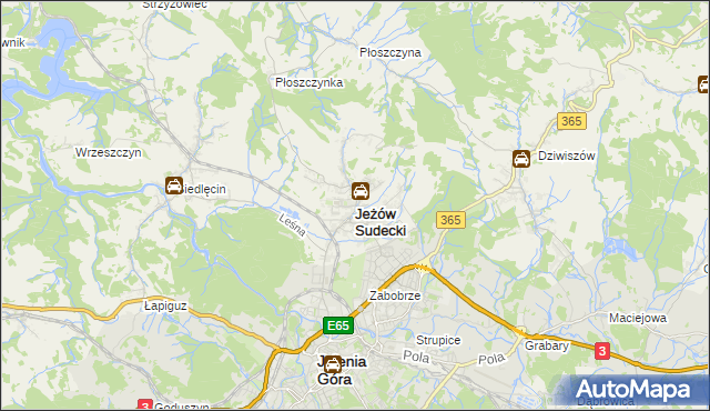 mapa Jeżów Sudecki, Jeżów Sudecki na mapie Targeo