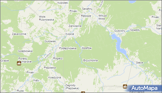 mapa Józefów gmina Dzikowiec, Józefów gmina Dzikowiec na mapie Targeo