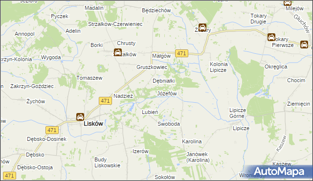 mapa Józefów gmina Lisków, Józefów gmina Lisków na mapie Targeo