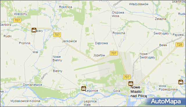 mapa Józefów gmina Nowe Miasto nad Pilicą, Józefów gmina Nowe Miasto nad Pilicą na mapie Targeo