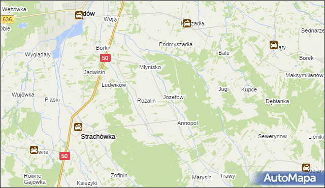 mapa Józefów gmina Strachówka, Józefów gmina Strachówka na mapie Targeo