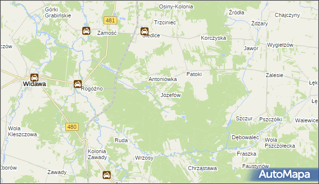 mapa Józefów gmina Widawa, Józefów gmina Widawa na mapie Targeo