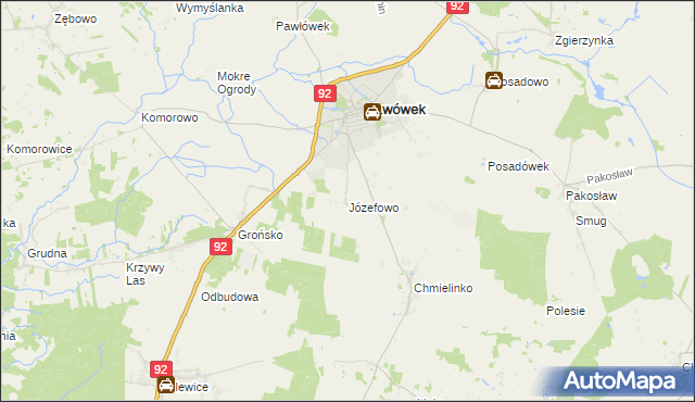 mapa Józefowo gmina Lwówek, Józefowo gmina Lwówek na mapie Targeo