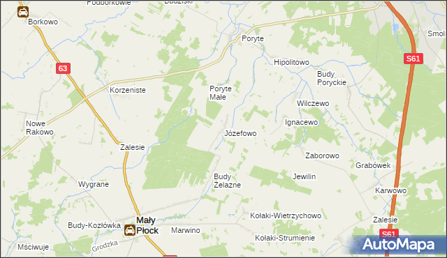 mapa Józefowo gmina Mały Płock, Józefowo gmina Mały Płock na mapie Targeo