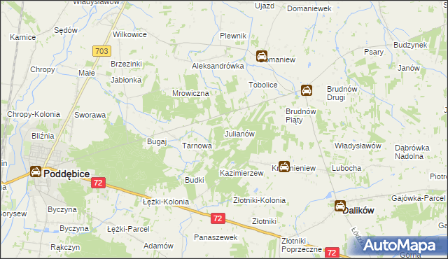 mapa Julianów gmina Dalików, Julianów gmina Dalików na mapie Targeo