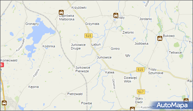 mapa Jurkowice gmina Stary Targ, Jurkowice gmina Stary Targ na mapie Targeo