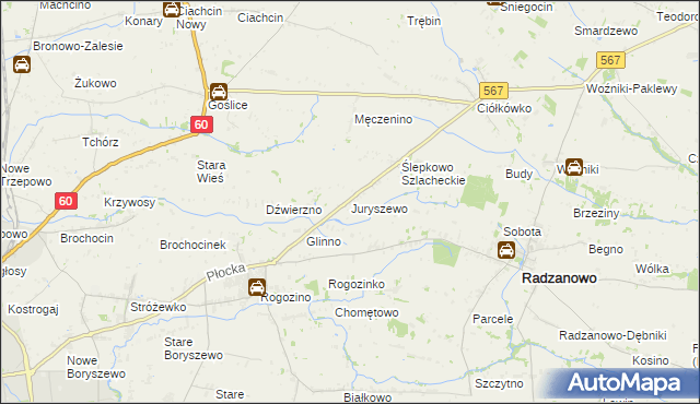 mapa Juryszewo, Juryszewo na mapie Targeo