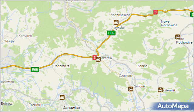 mapa Kaczorów gmina Bolków, Kaczorów gmina Bolków na mapie Targeo