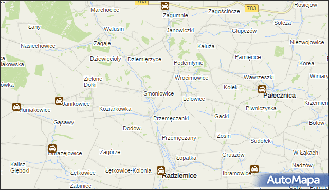 mapa Kaczowice gmina Radziemice, Kaczowice gmina Radziemice na mapie Targeo