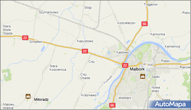 mapa Kałdowo gmina Malbork, Kałdowo gmina Malbork na mapie Targeo