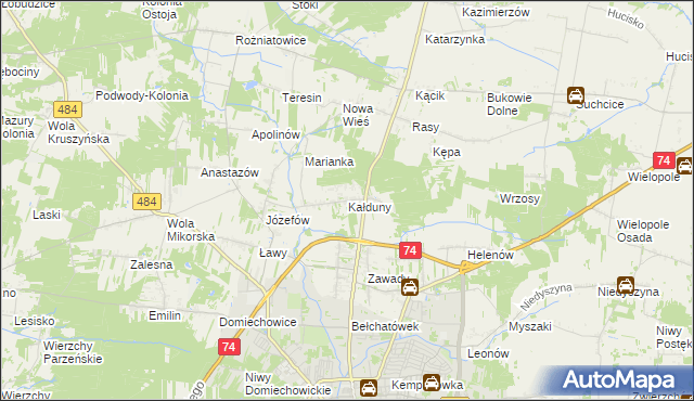 mapa Kałduny gmina Bełchatów, Kałduny gmina Bełchatów na mapie Targeo