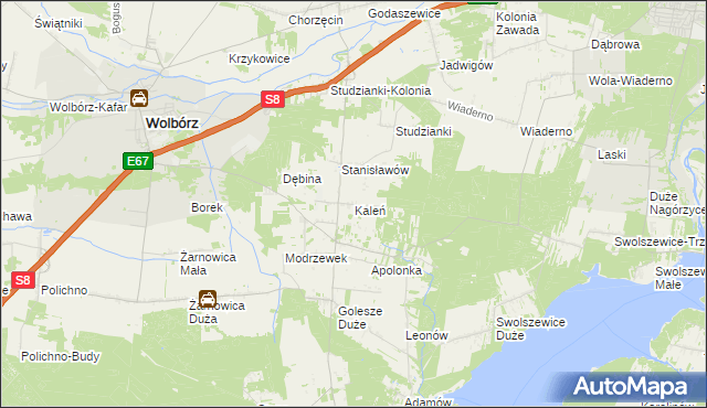 mapa Kaleń gmina Wolbórz, Kaleń gmina Wolbórz na mapie Targeo