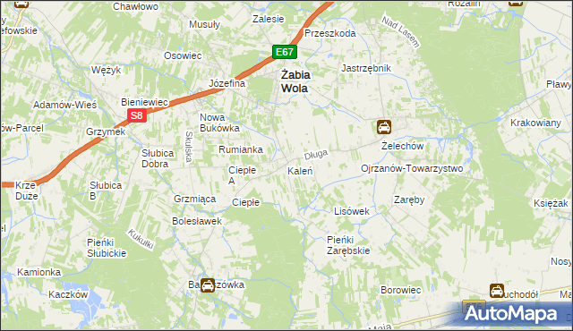 mapa Kaleń gmina Żabia Wola, Kaleń gmina Żabia Wola na mapie Targeo