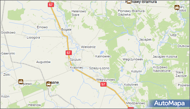 mapa Kalinowiec gmina Płoniawy-Bramura, Kalinowiec gmina Płoniawy-Bramura na mapie Targeo