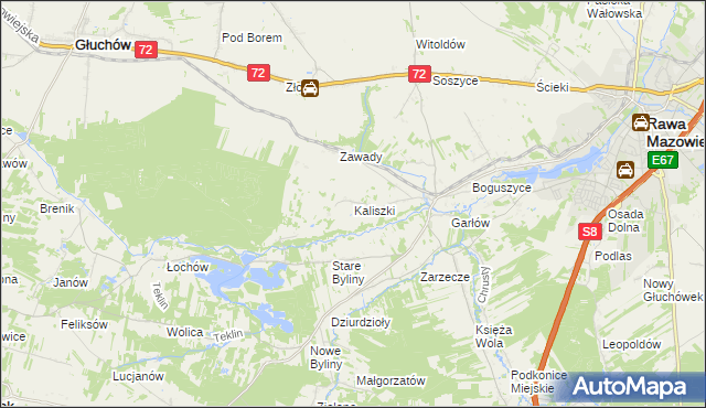 mapa Kaliszki gmina Rawa Mazowiecka, Kaliszki gmina Rawa Mazowiecka na mapie Targeo