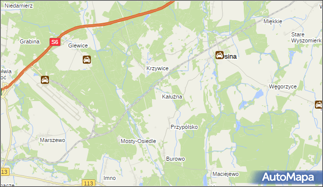 mapa Kałużna gmina Osina, Kałużna gmina Osina na mapie Targeo