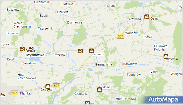 mapa Kamień gmina Wola Mysłowska, Kamień gmina Wola Mysłowska na mapie Targeo