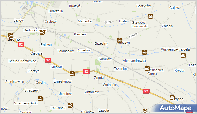 mapa Kamilew gmina Bedlno, Kamilew gmina Bedlno na mapie Targeo