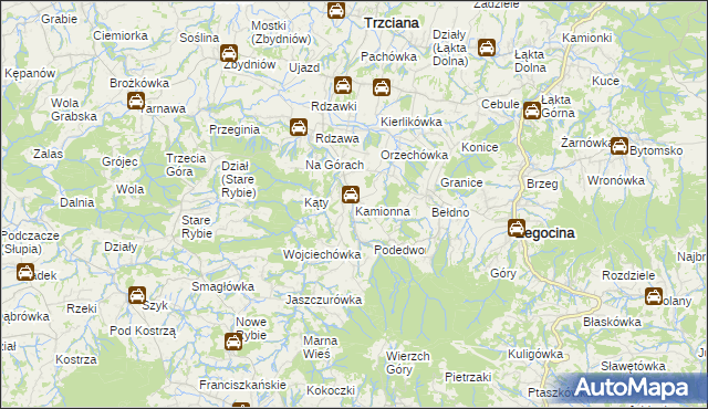 mapa Kamionna gmina Trzciana, Kamionna gmina Trzciana na mapie Targeo