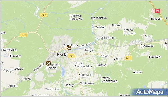 mapa Kamyk gmina Pionki, Kamyk gmina Pionki na mapie Targeo