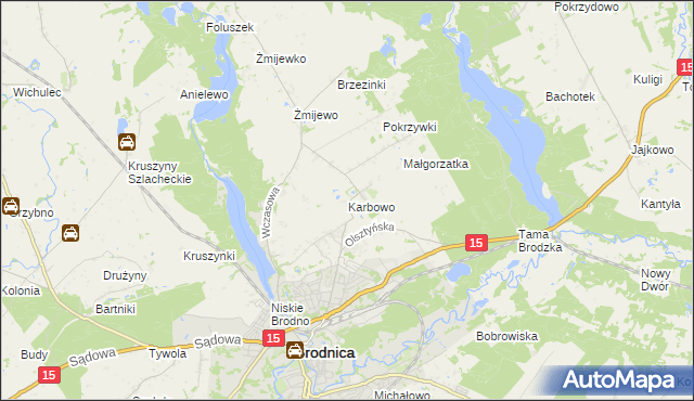 mapa Karbowo gmina Brodnica, Karbowo gmina Brodnica na mapie Targeo