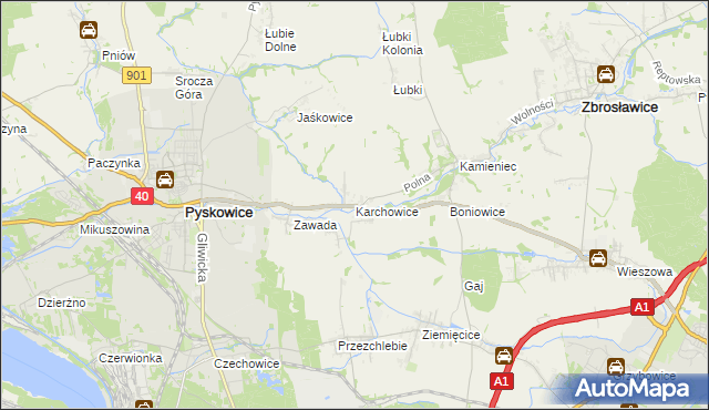 mapa Karchowice, Karchowice na mapie Targeo