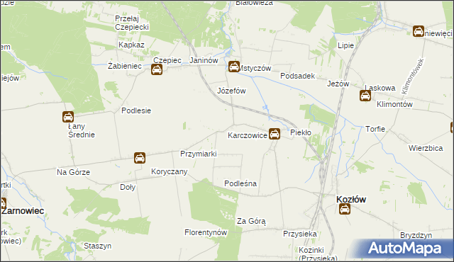 mapa Karczowice gmina Kozłów, Karczowice gmina Kozłów na mapie Targeo
