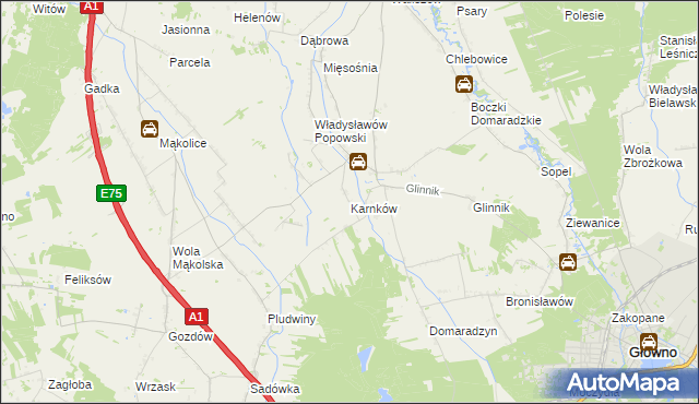 mapa Karnków gmina Głowno, Karnków gmina Głowno na mapie Targeo