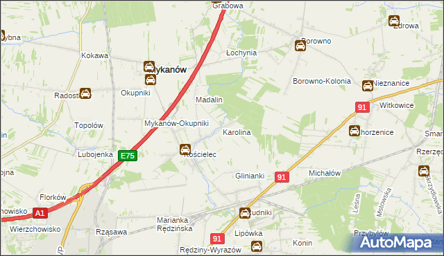 mapa Karolina gmina Rędziny, Karolina gmina Rędziny na mapie Targeo