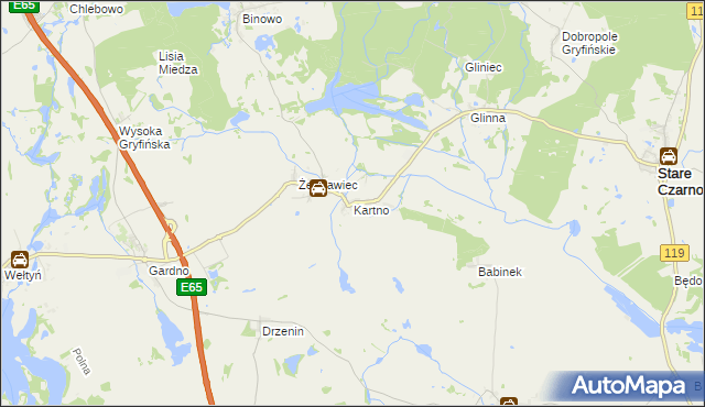 mapa Kartno gmina Stare Czarnowo, Kartno gmina Stare Czarnowo na mapie Targeo