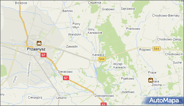 mapa Karwacz gmina Przasnysz, Karwacz gmina Przasnysz na mapie Targeo