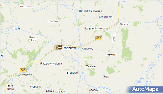 mapa Karwowo gmina Radziłów, Karwowo gmina Radziłów na mapie Targeo