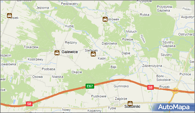 mapa Kaski gmina Galewice, Kaski gmina Galewice na mapie Targeo