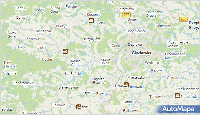 mapa Kąśna Dolna, Kąśna Dolna na mapie Targeo