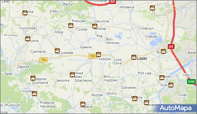 mapa Kaszów gmina Liszki, Kaszów gmina Liszki na mapie Targeo