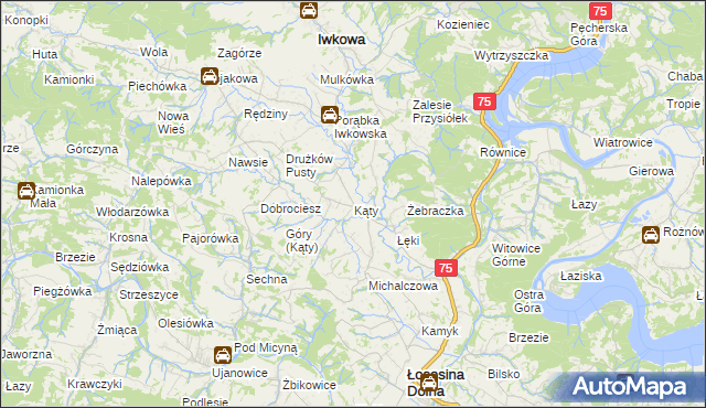 mapa Kąty gmina Iwkowa, Kąty gmina Iwkowa na mapie Targeo