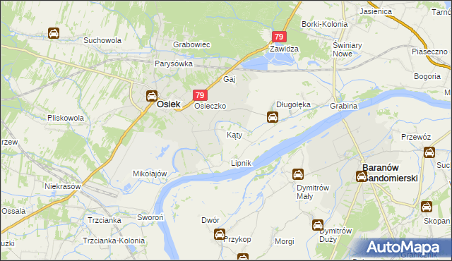 mapa Kąty gmina Osiek, Kąty gmina Osiek na mapie Targeo