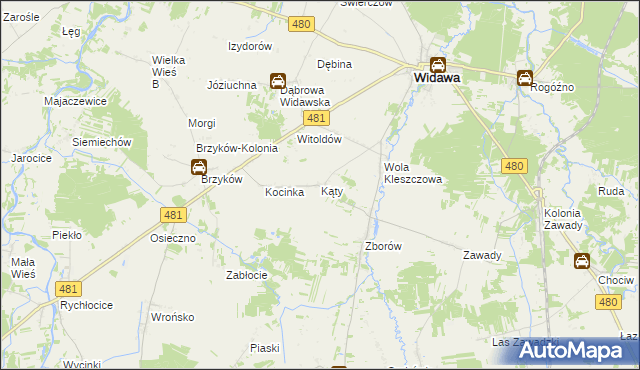 mapa Kąty gmina Widawa, Kąty gmina Widawa na mapie Targeo