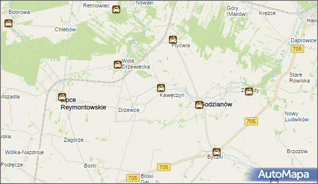 mapa Kawęczyn gmina Godzianów, Kawęczyn gmina Godzianów na mapie Targeo