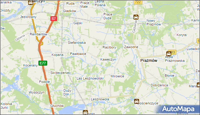 mapa Kawęczyn gmina Tarczyn, Kawęczyn gmina Tarczyn na mapie Targeo