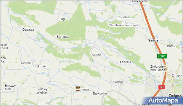 mapa Kędzie gmina Żmigród, Kędzie gmina Żmigród na mapie Targeo